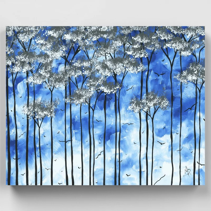 "Snow Capped Abstract Trees Landscape Art" Paint by Numbers Kit