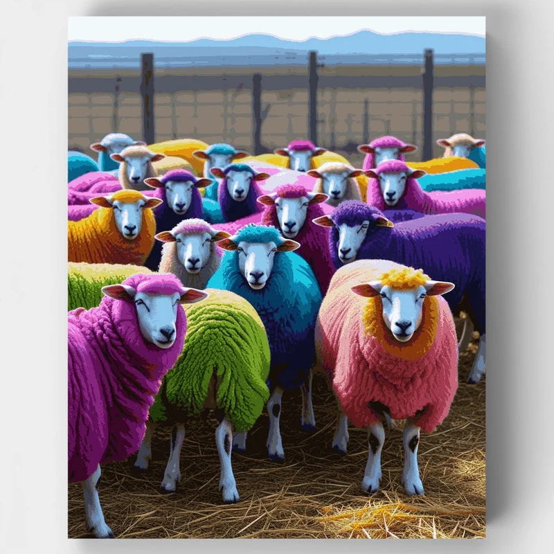Colorful Sheep Flock - Paint by Numbers Kit