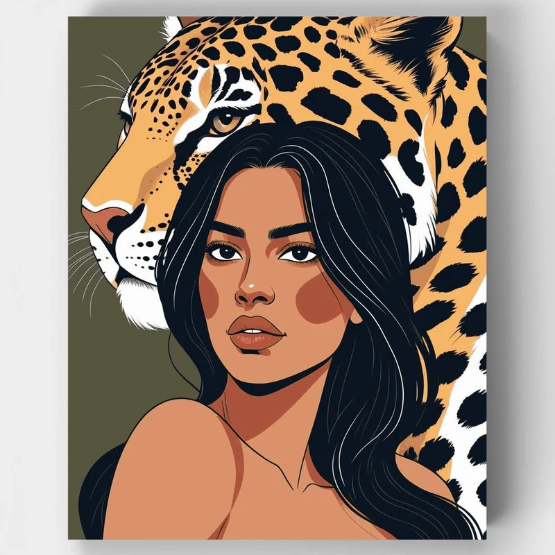 Woman with Jaguar Portrait - Paint by Numbers Kit