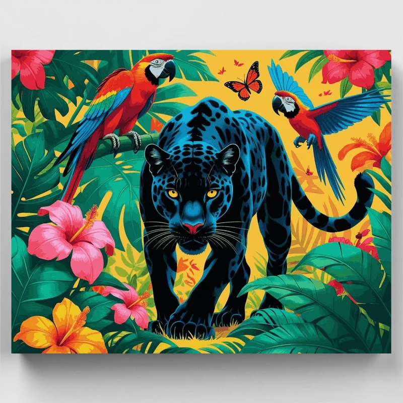 Blue Jaguar in Tropical Paradise - Paint by Numbers Kit