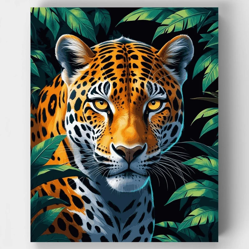 Jaguar in Jungle Foliage - Paint by Numbers Kit
