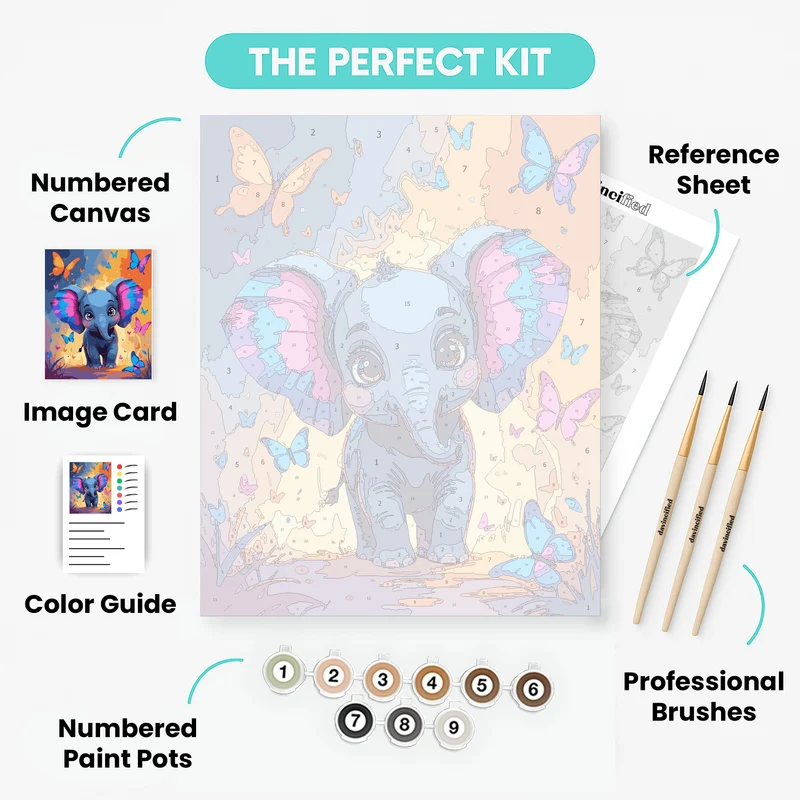 Whimsical Baby Elephant with Butterflies - Paint by Numbers Kit