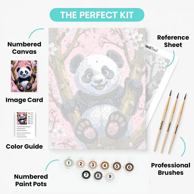 Adorable Panda in Cherry Blossoms - Paint by Numbers Kit