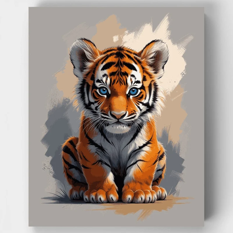 Adorable Tiger Cub with Blue Eyes - Paint by Numbers Kit