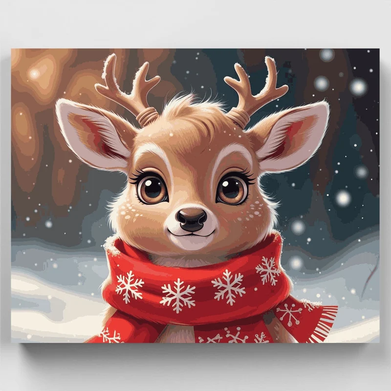 Adorable Baby Reindeer in Winter Scarf - Paint by Numbers Kit