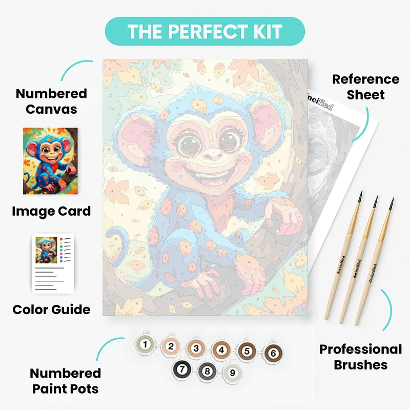 Cheerful Blue Monkey in Autumn Tree - Paint by Numbers Kit