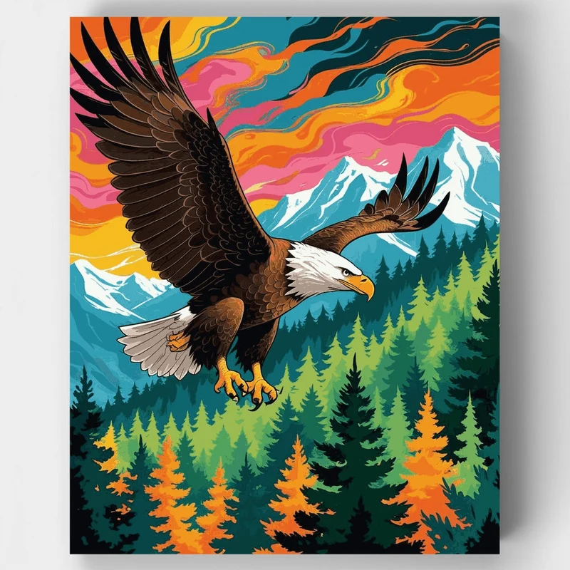 Majestic Eagle Soaring Over Mountain Forest - Paint by Numbers Kit