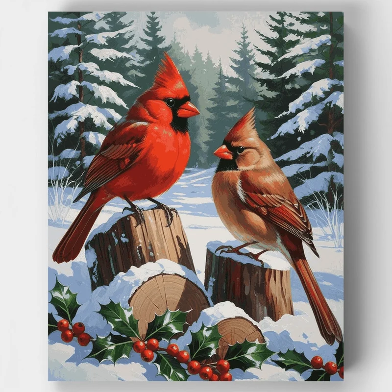 Cardinals in Winter - Paint by Numbers Kit