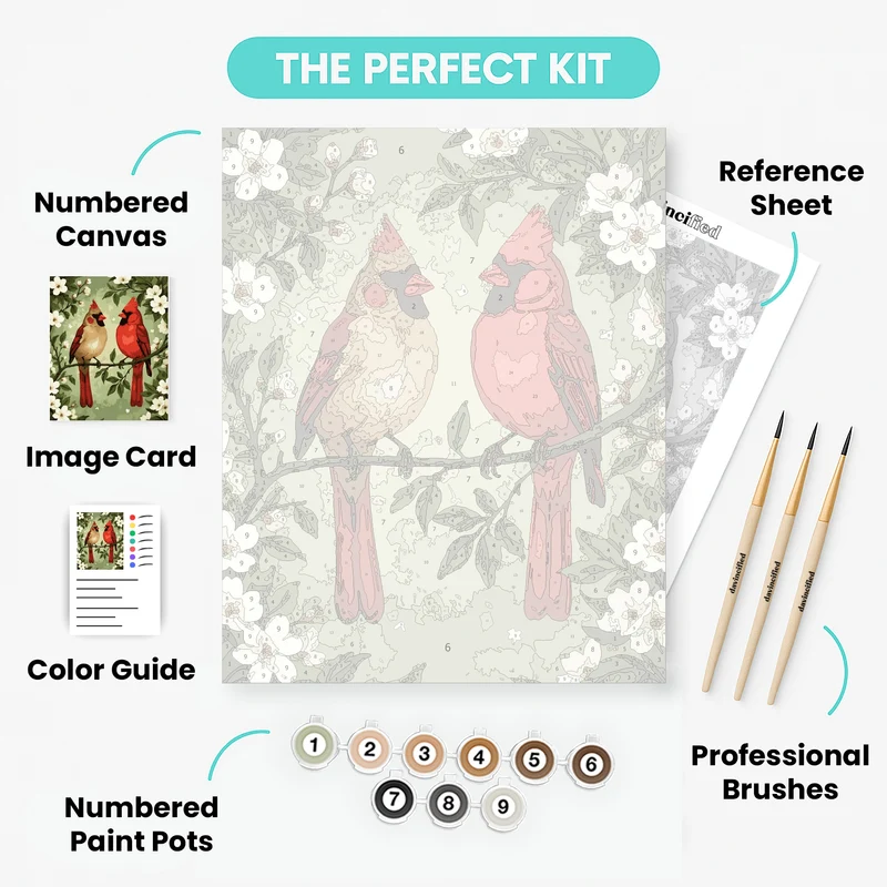 Cardinals on Branch with White Blossoms - Paint by Numbers Kit