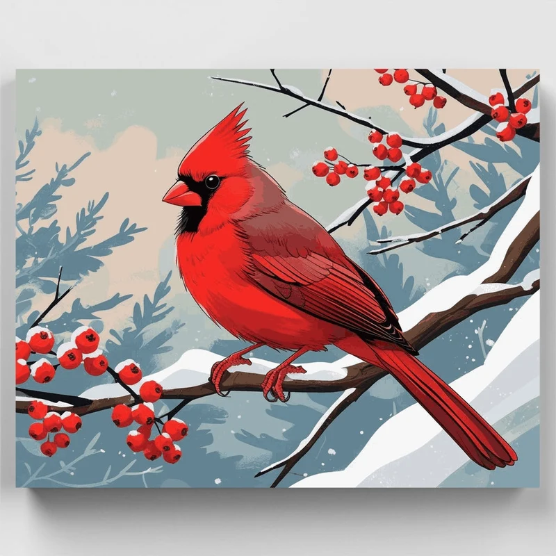 Winter Cardinal on Snowy Branch - Paint by Numbers Kit