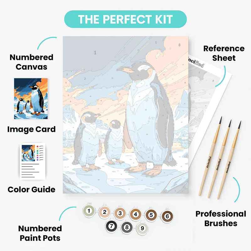 Penguin Trio at Golden Sunset - Paint by Numbers Kit