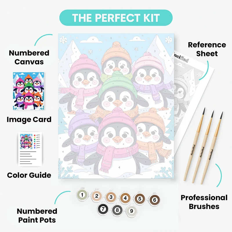 Adorable Penguins in Winter Scarves - Paint by Numbers Kit
