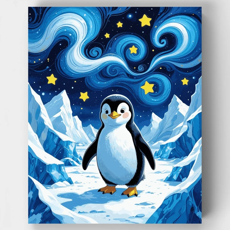 Penguin Under Starry Night Sky - Paint by Numbers Kit