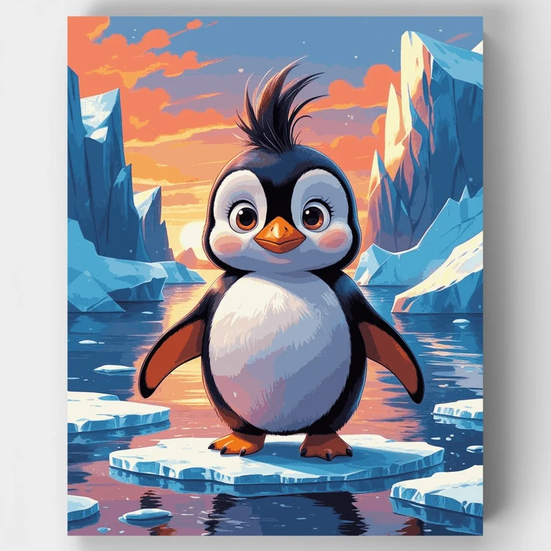 Adorable Baby Penguin on Ice - Paint by Numbers Kit