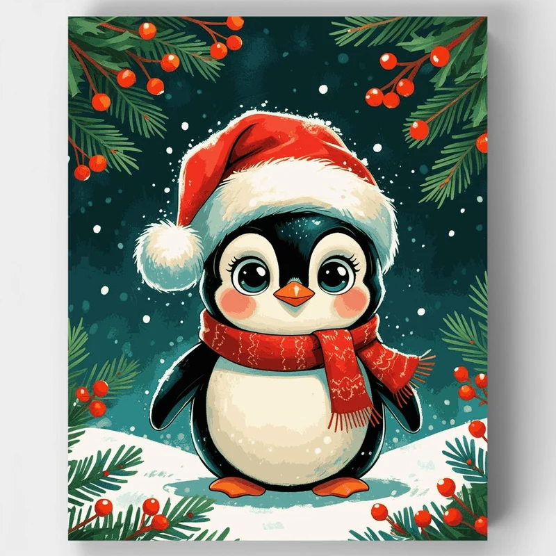 Adorable Christmas Penguin - Paint by Numbers Kit