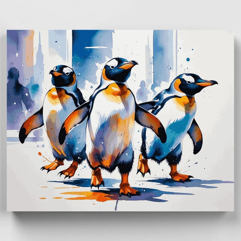 Three Penguins in Watercolor - Paint by Numbers Kit
