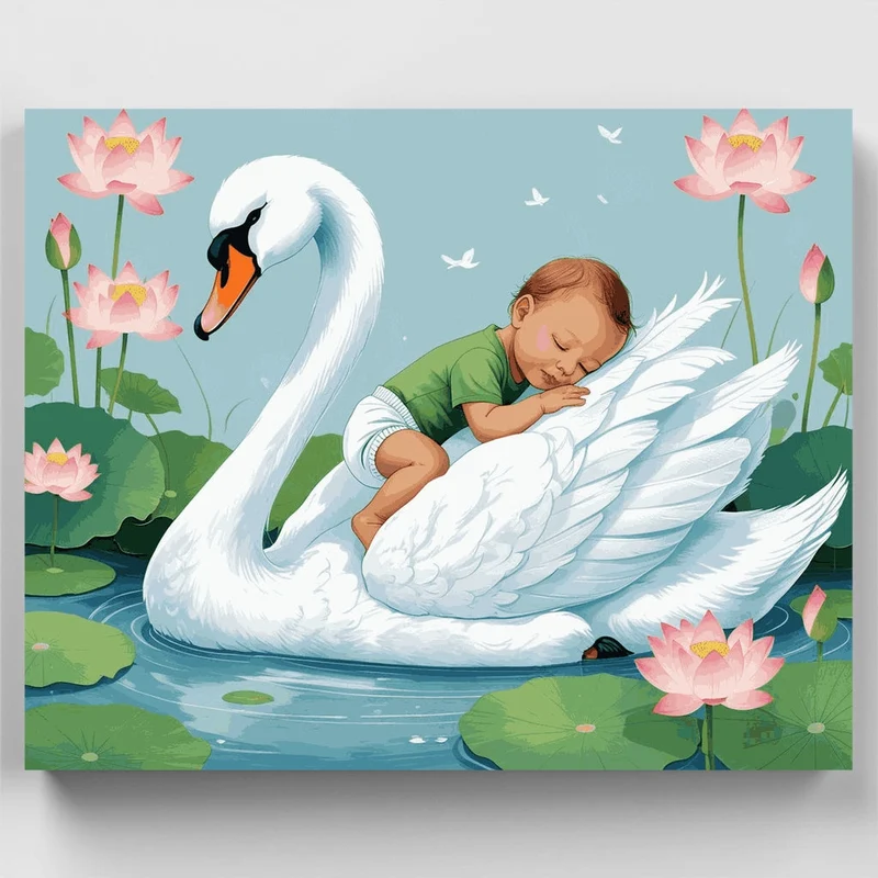 Sleeping Baby on Swan - Paint by Numbers Kit