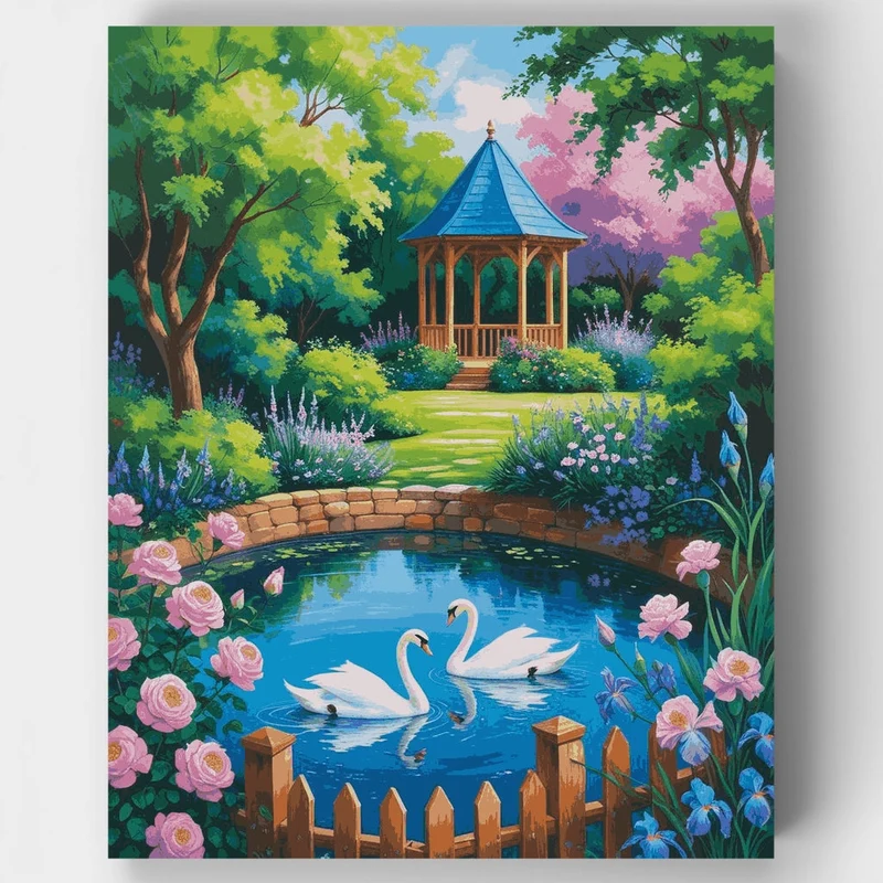 Tranquil Garden with Swans - Paint by Numbers Kit
