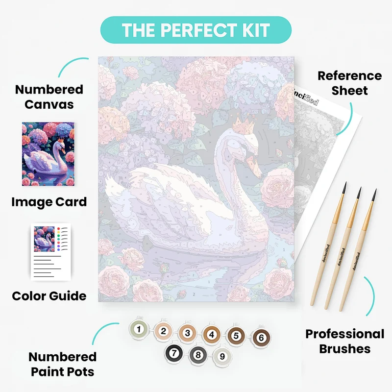 Royal Swan with Crown in Flower Garden - Paint by Numbers Kit