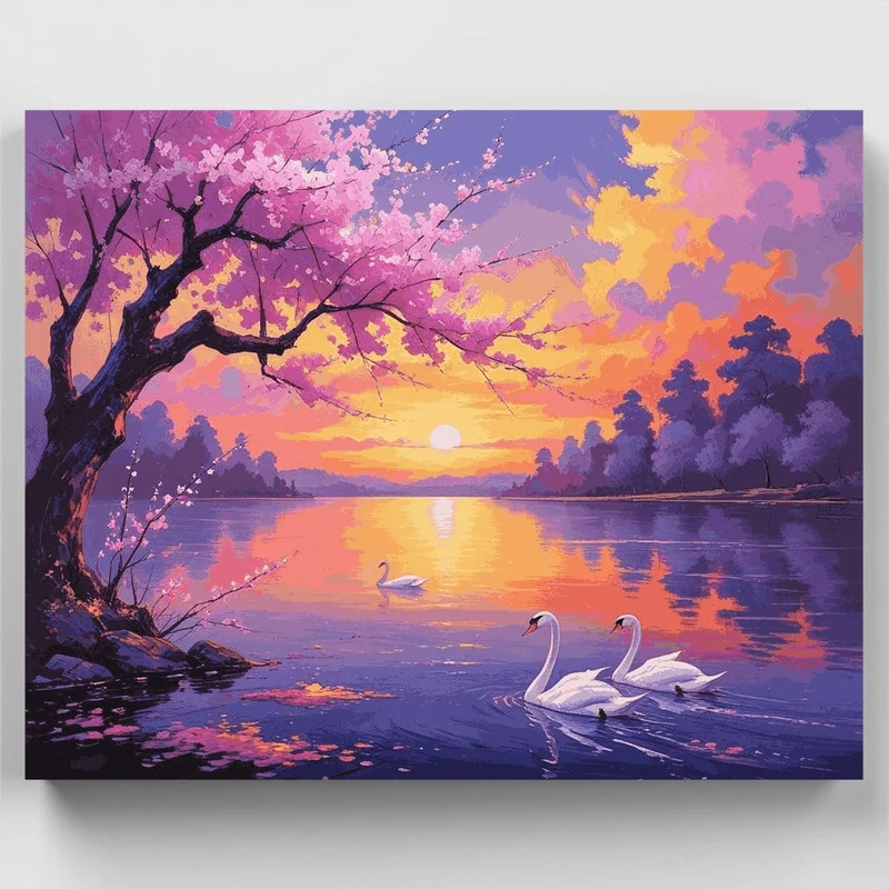 Swans at Sunset Lake - Paint by Numbers Kit