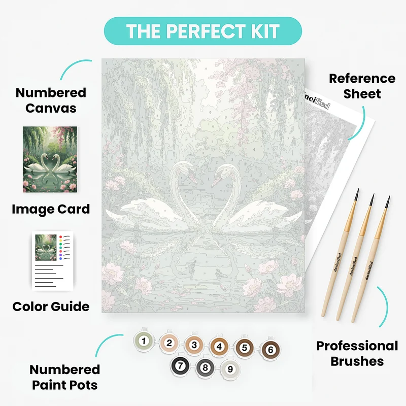 Romantic Swans in Tranquil Garden - Paint by Numbers Kit