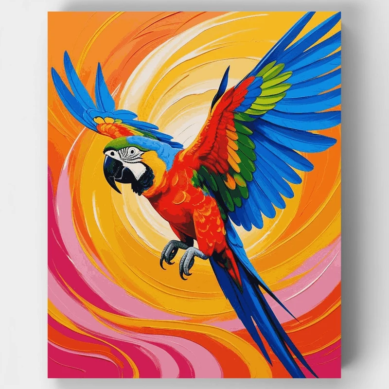 Vibrant Macaw in Flight - Paint by Numbers Kit