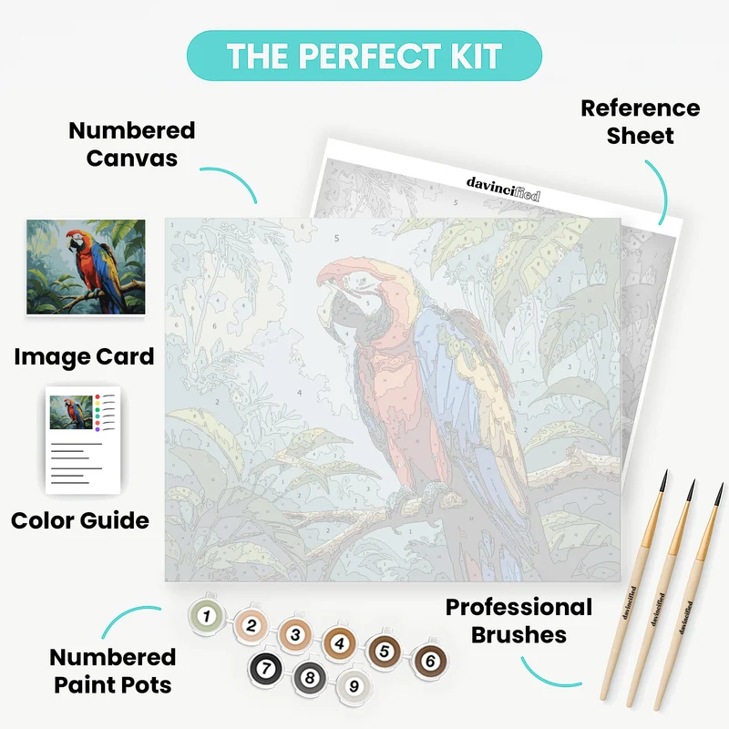 Scarlet Macaw in Tropical Paradise - Paint by Numbers Kit