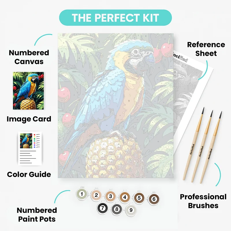 Blue and Gold Macaw with Tropical Fruits - Paint by Numbers Kit