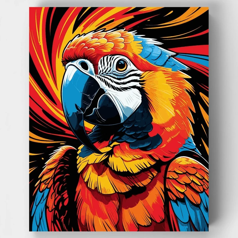Fiery Macaw Parrot with Dynamic Plumage - Paint by Numbers Kit
