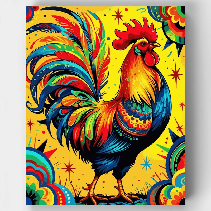 Vibrant Rooster Folk Art - Paint by Numbers Kit