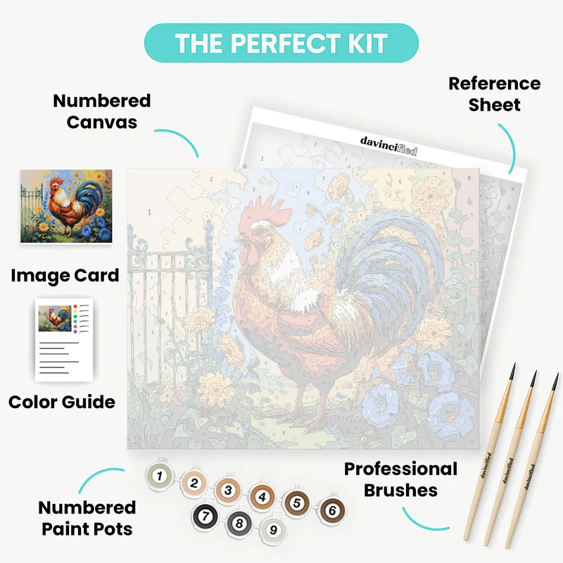 Vibrant Rooster in Flower Garden - Paint by Numbers Kit