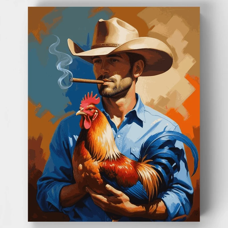 Cowboy with Rooster - Paint by Numbers Kit