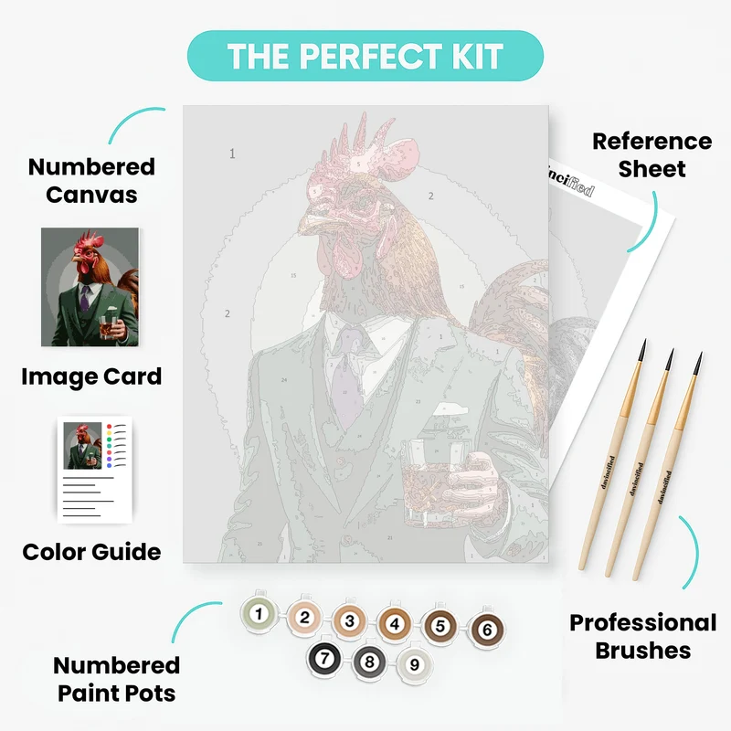 Dapper Rooster in Green Suit - Paint by Numbers Kit