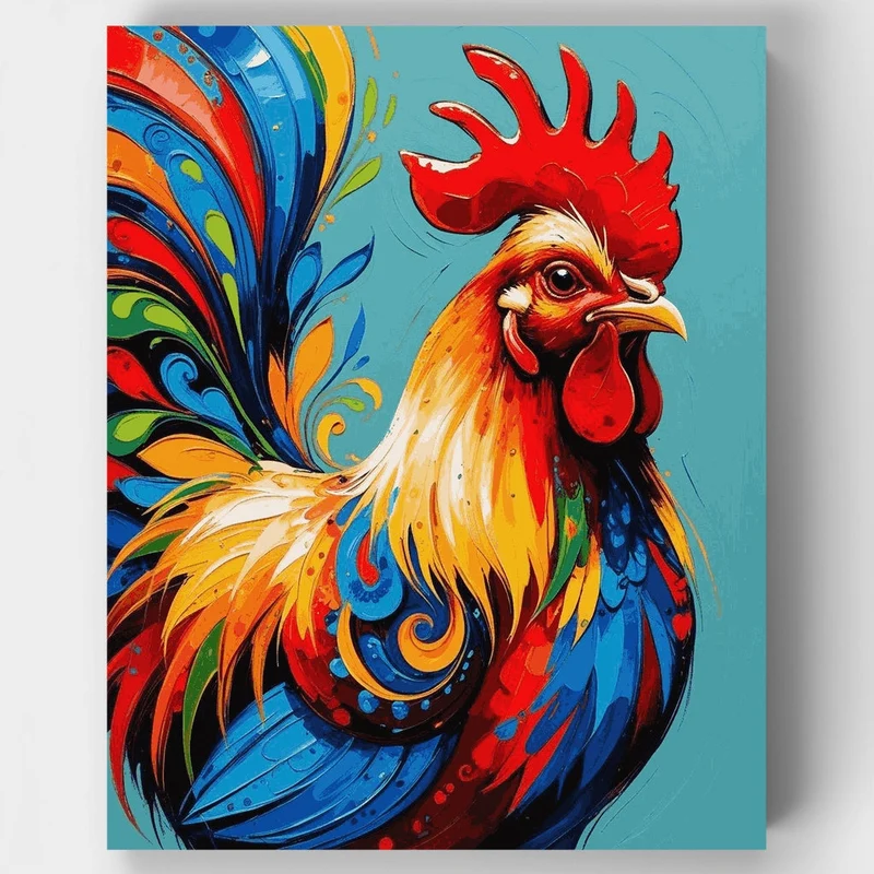Radiant Rooster with Rainbow Plumage - Paint by Numbers Kit