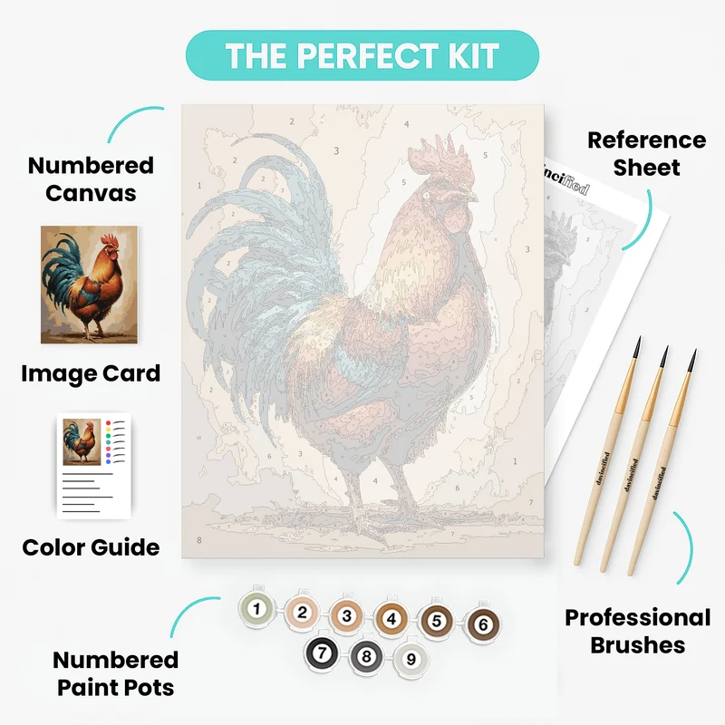 Majestic Rooster with Turquoise Plumage - Paint by Numbers Kit
