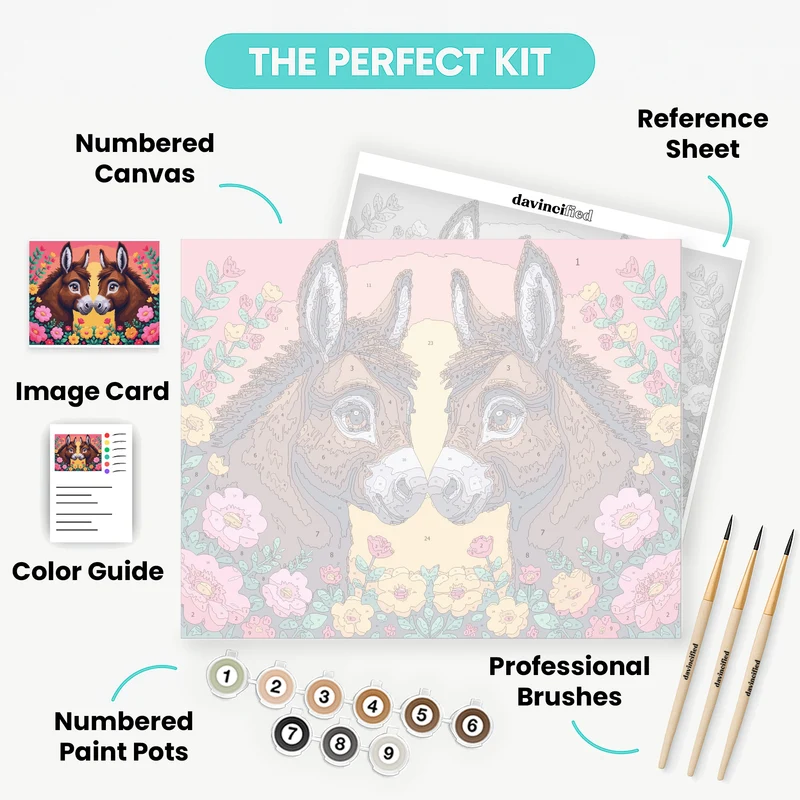 Two Adorable Donkeys with Flowers - Paint by Numbers Kit