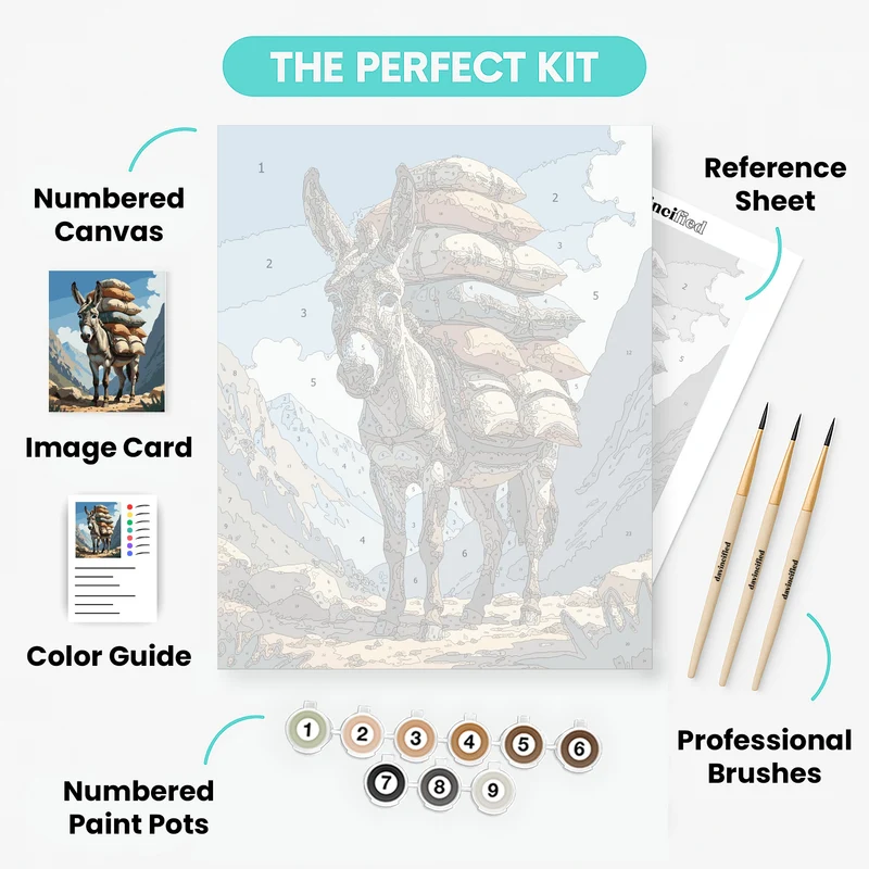Mountain Donkey with Colorful Load - Paint by Numbers Kit