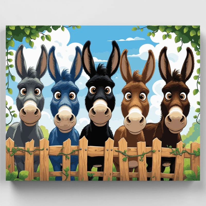 Five Adorable Donkeys - Paint by Numbers Kit