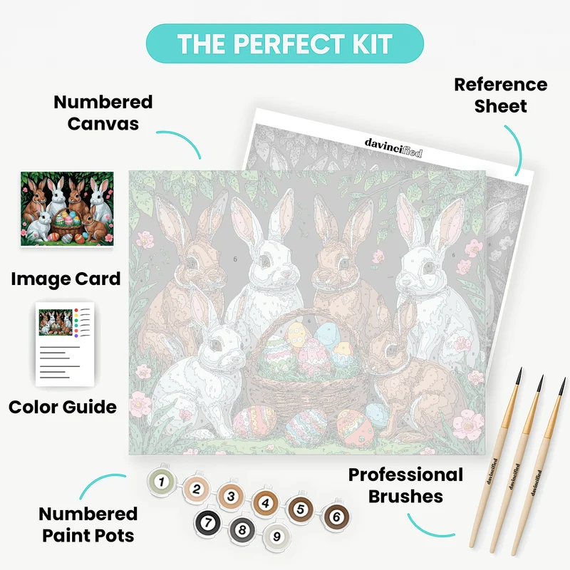 Easter Bunnies with Basket of Colorful Eggs - Paint by Numbers Kit