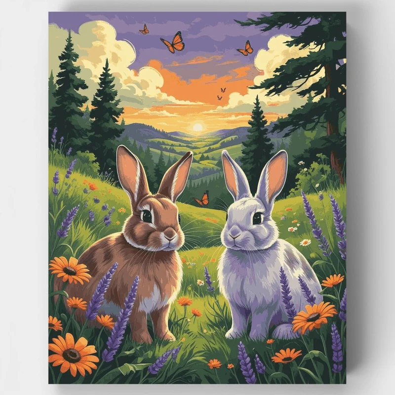 Bunnies in Sunset Meadow - Paint by Numbers Kit