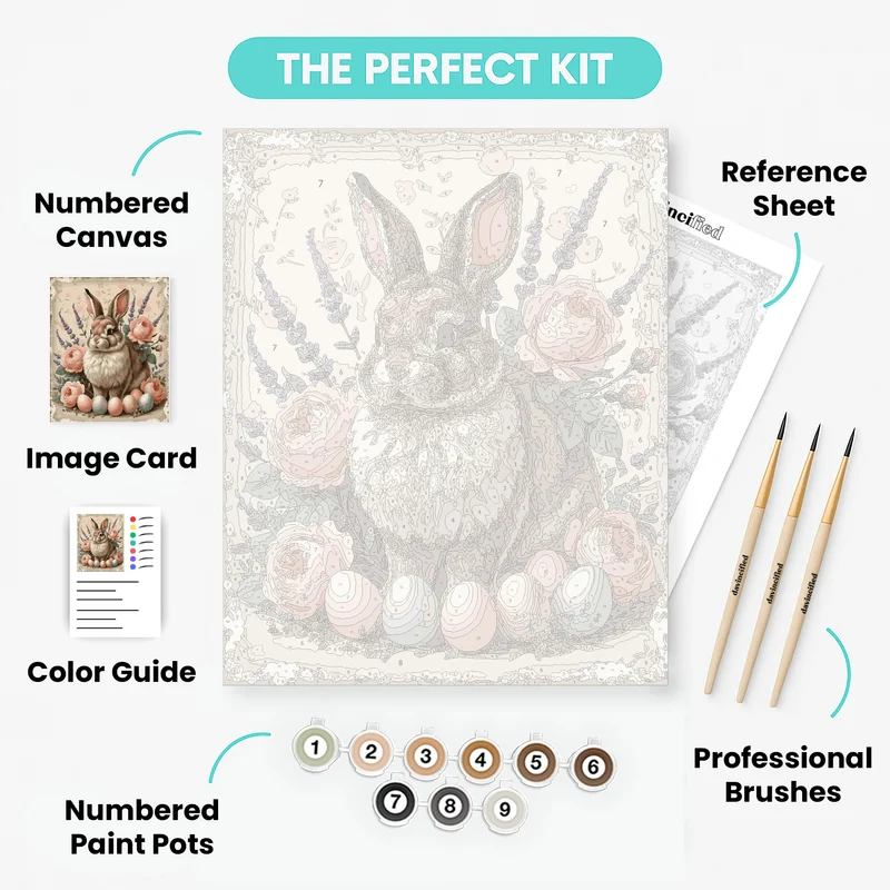 Easter Bunny with Roses and Eggs - Paint by Numbers Kit