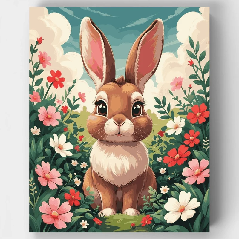 Adorable Bunny in Flower Garden - Paint by Numbers Kit