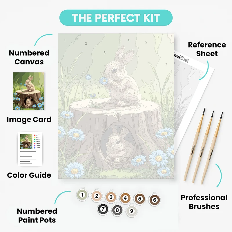 Adorable Bunnies on Tree Stump - Paint by Numbers Kit