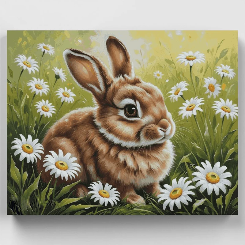 Adorable Bunny in Daisy Meadow - Paint by Numbers Kit