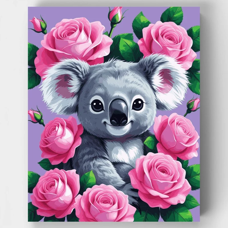 Koala Surrounded by Pink Roses - Paint by Numbers Kit