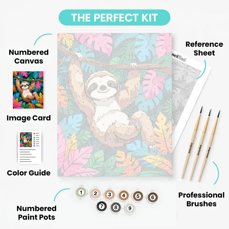 Colorful Sloth in Tropical Jungle - Paint by Numbers Kit