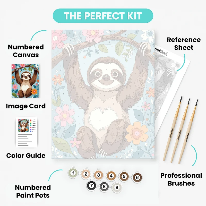 Adorable Sloth Hanging from Branch - Paint by Numbers Kit