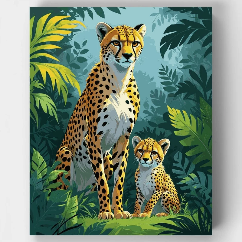 Cheetah Mother and Cub in Jungle - Paint by Numbers Kit