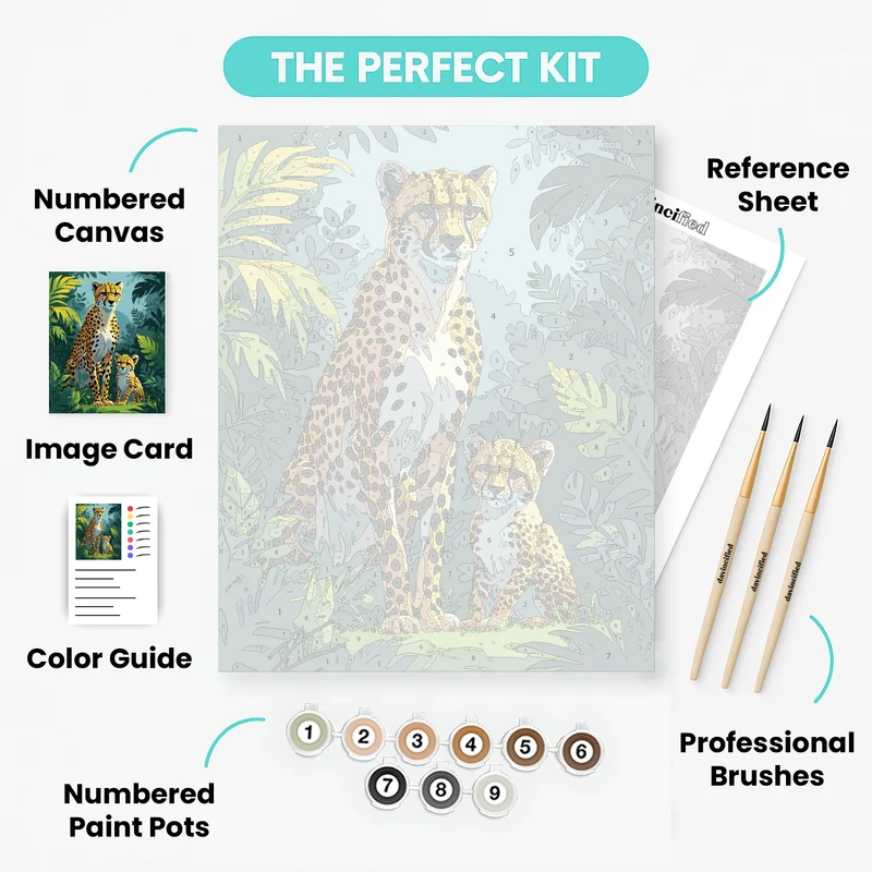 Cheetah Mother and Cub in Jungle - Paint by Numbers Kit