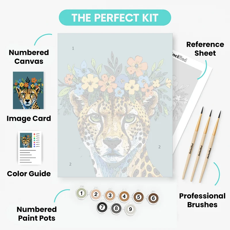 Cheetah with Floral Crown - Paint by Numbers Kit